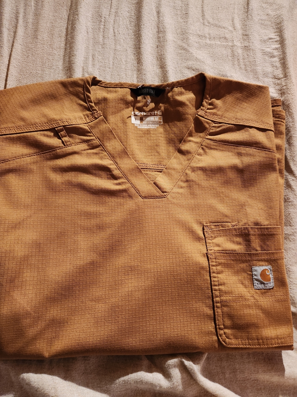 Carhartt Tan V-Neck Pocket Work Shirt